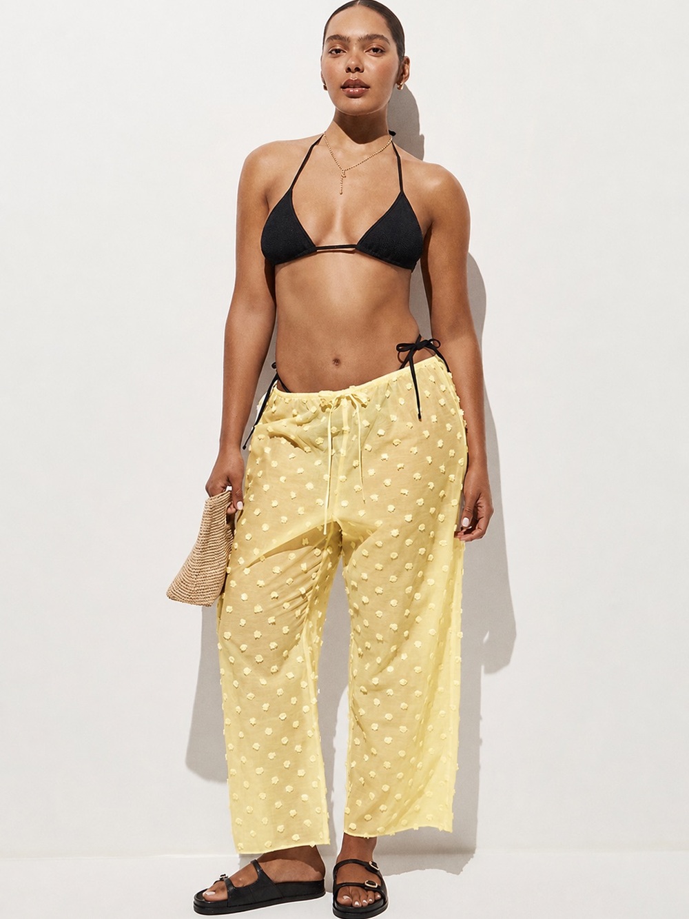 J.Crew Beach Pant with Pom-Poms Yellow Size S Sheer Wide Leg NWT